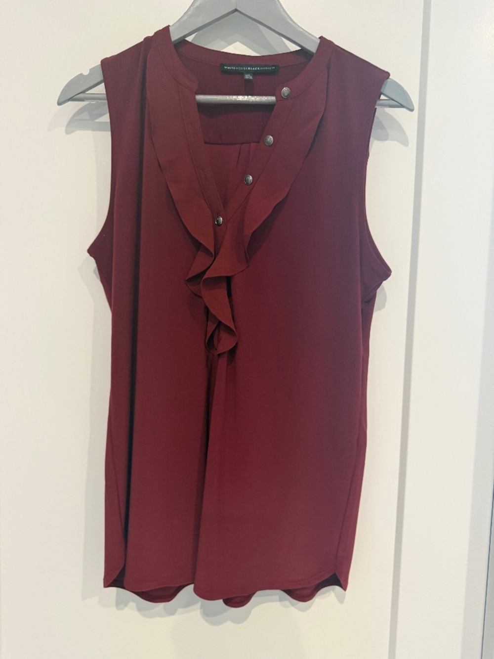 White House Black Market Sleeveless Ruffle Burgundy Red Top Medium